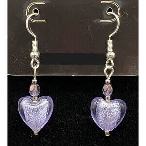 Handmade Purple Glass Heart & Iridescent AB Glass Bead Earrings by Neanie-Bot